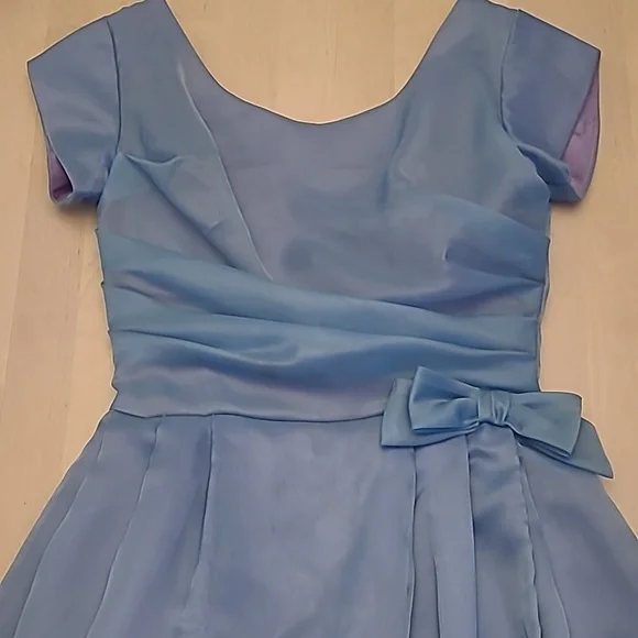 VTG 1950s Handmade Fit n' Flare Layered Blue Short Sleeved Cocktail Dress - Picture 7 of 17